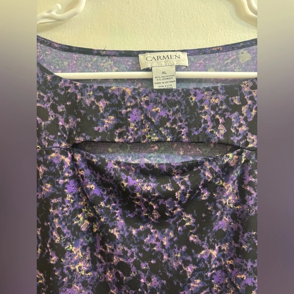 Carmen Marc Valvo Sleeve 3/4 Blouse Purple Size XL - Picture 4 of 10